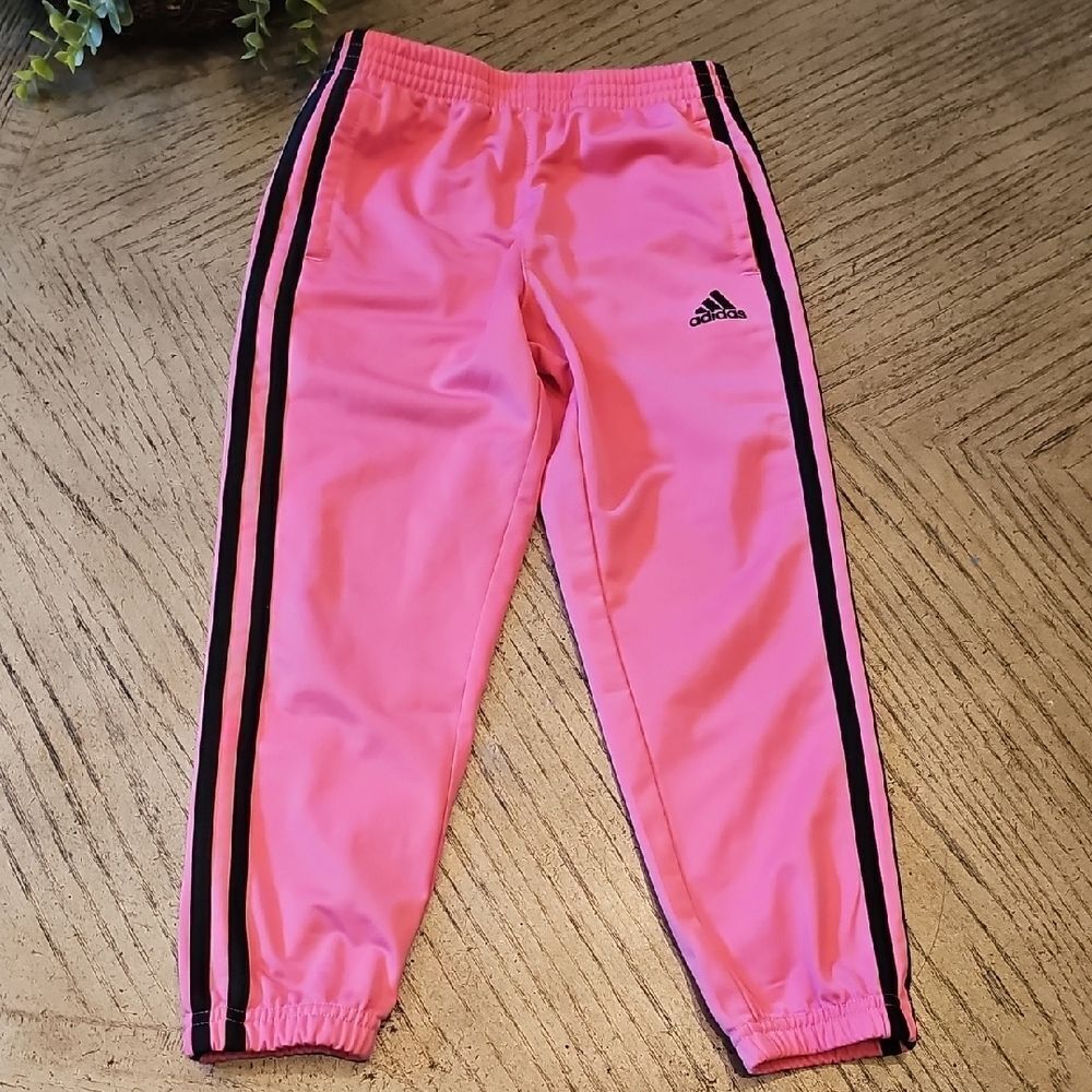 Adidas Kids' Pink Track Pants with Black Stripes Size 6